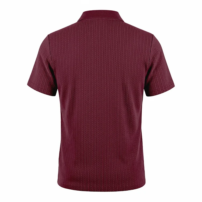 European and American Summer Men's Casual Loose Knit Jacquard In-Stock Buttoned Short-Sleeve Polo Shirt for Men