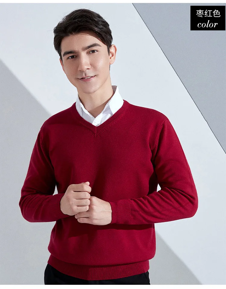 Cashmere Cotton Blend Classic V-neck Knitted Sweater Men Pullover 2024 Autumn Winter Soft Warm Business Casual Jumper Pull Homme