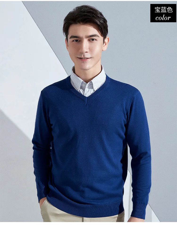 Cashmere Cotton Blend Classic V-neck Knitted Sweater Men Pullover 2024 Autumn Winter Soft Warm Business Casual Jumper Pull Homme