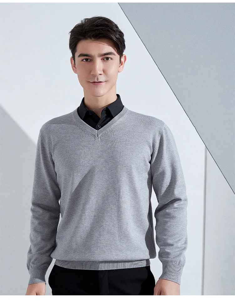 Cashmere Cotton Blend Classic V-neck Knitted Sweater Men Pullover 2024 Autumn Winter Soft Warm Business Casual Jumper Pull Homme