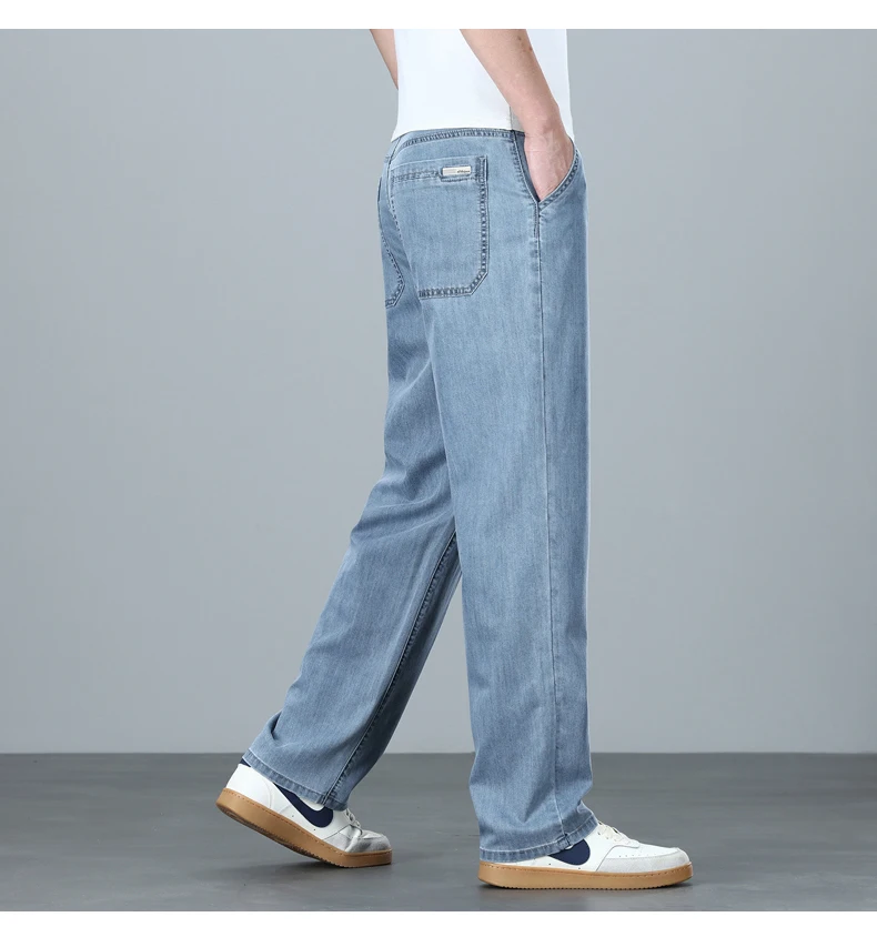 High Quality Spring Summer Lyocell Men's Jeans Loose Straight Wide Leg Casual With Slant Pockets Trousers Male Plus Size 40