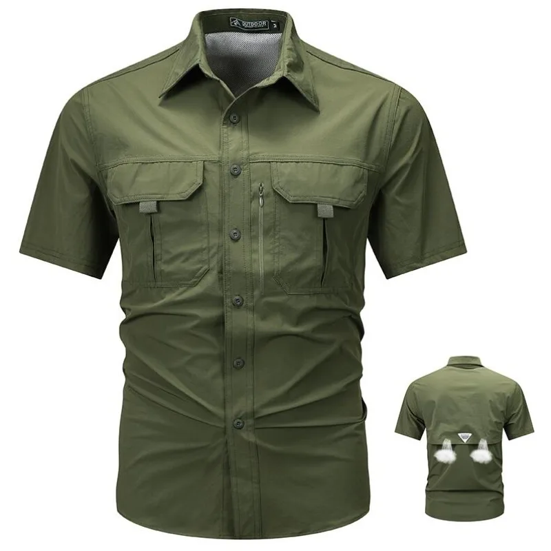 Men Outdoor Short Sleeves Thin Breathable Comfortable Cargo Shirts New Summer Male Multi Pockets Mountaineering Tooling Shirts