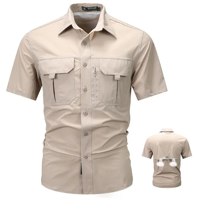 Men Outdoor Short Sleeves Thin Breathable Comfortable Cargo Shirts New Summer Male Multi Pockets Mountaineering Tooling Shirts