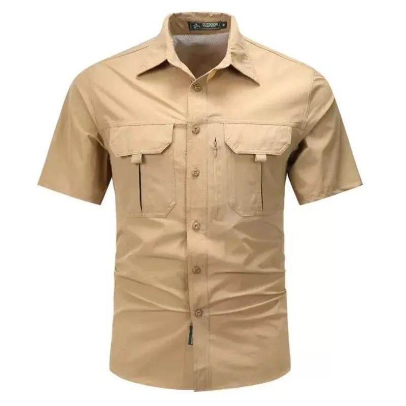 Men Outdoor Short Sleeves Thin Breathable Comfortable Cargo Shirts New Summer Male Multi Pockets Mountaineering Tooling Shirts