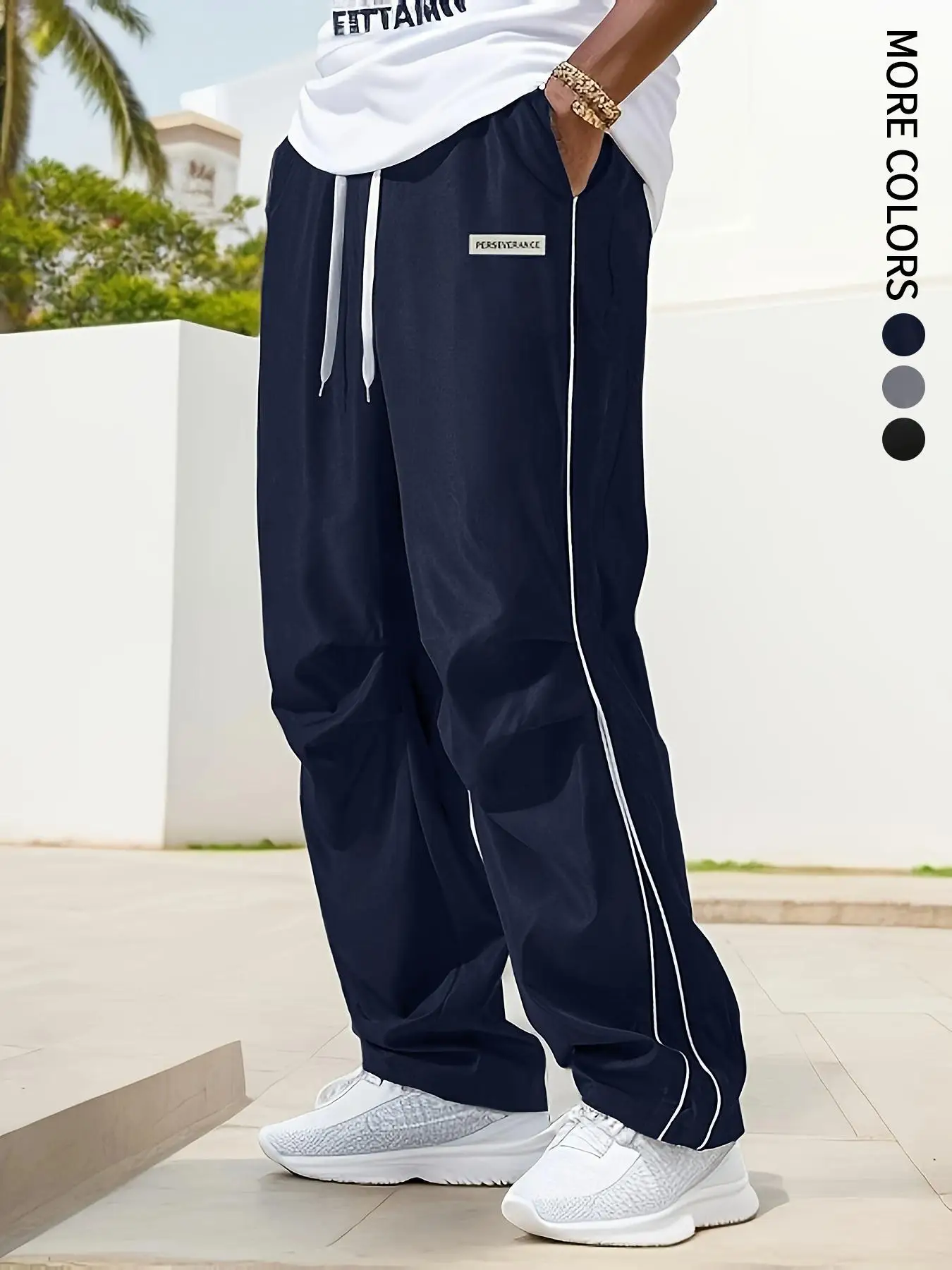 Men's Regular Plain Sports Straight Pants with Drawstrings and Elastic Waistband, Reflective Webbing Design, Suitable for Daily Leisure, Street Basketball, Fitness, Multi-Scenario Matchinging, Suitable for All Seasons