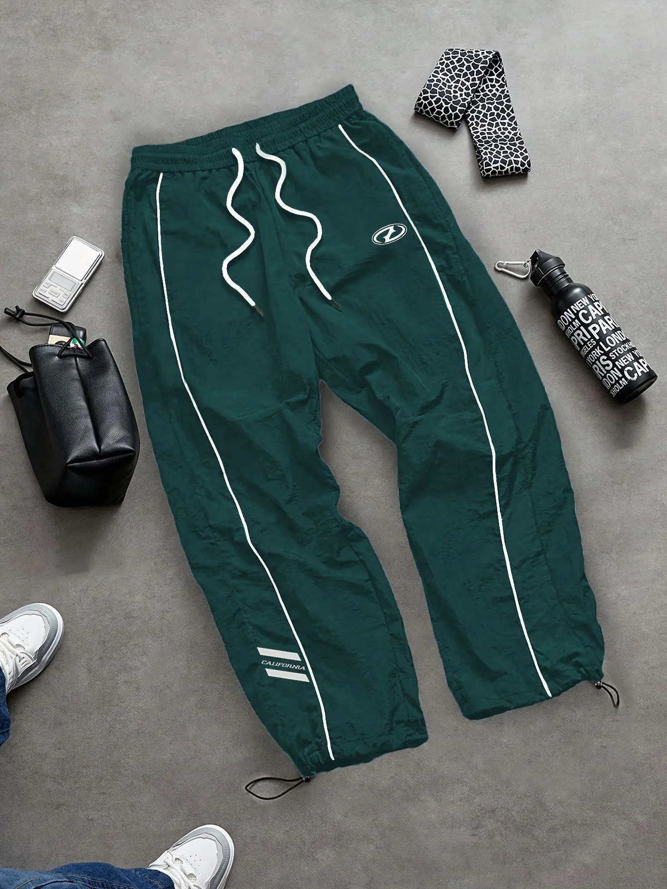Men's Lightweight Quick-Dry Striped Logo Printed Joggers with Drawstring Streetwear Pants for Gym Daily Spring Summer