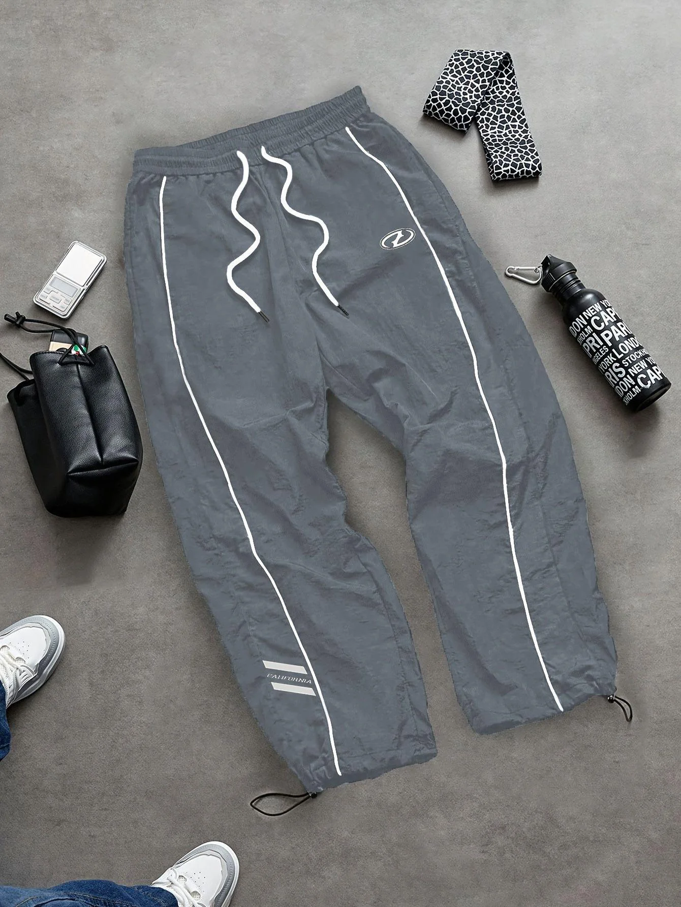 Men's Lightweight Quick-Dry Striped Logo Printed Joggers with Drawstring Streetwear Pants for Gym Daily Spring Summer