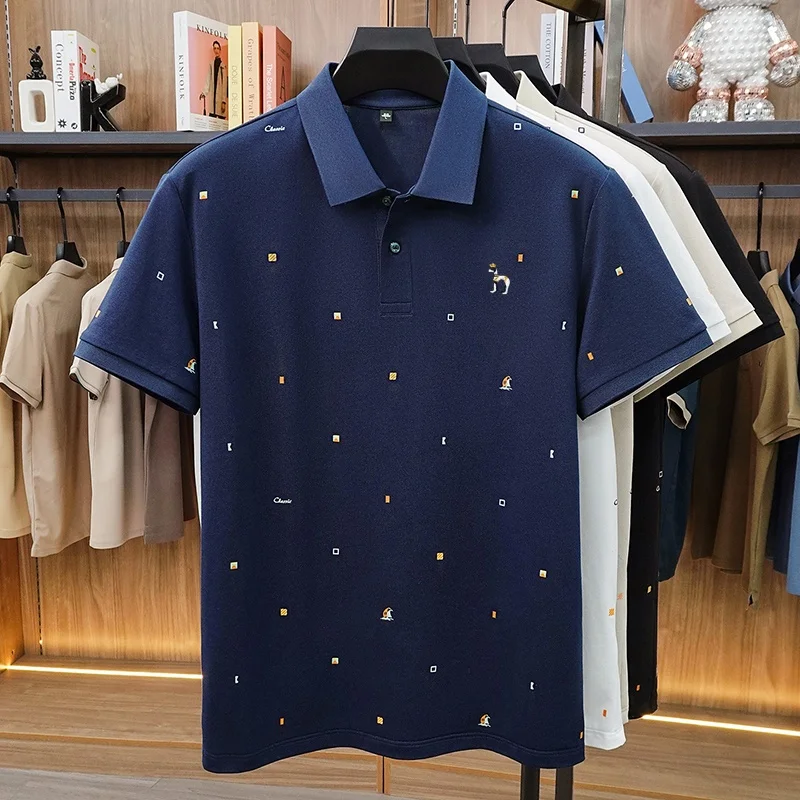 High Quality Man Summer Short-Sleeved Polo Shirt Lapel Button Multi-pattern Puppy Embroidery Ventilate Business Casual Men'sWear