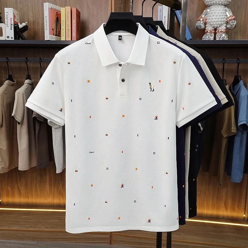 High Quality Man Summer Short-Sleeved Polo Shirt Lapel Button Multi-pattern Puppy Embroidery Ventilate Business Casual Men'sWear