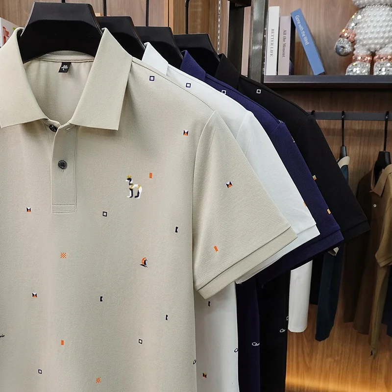 High Quality Man Summer Short-Sleeved Polo Shirt Lapel Button Multi-pattern Puppy Embroidery Ventilate Business Casual Men'sWear