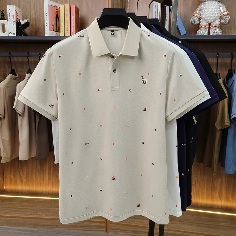 High Quality Man Summer Short-Sleeved Polo Shirt Lapel Button Multi-pattern Puppy Embroidery Ventilate Business Casual Men'sWear