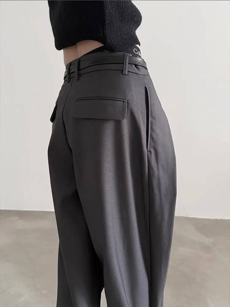 Harajuku Work Wear Wide Leg Suit Pants Men Business Pleated Curved Straight Long Trousers Streetwear Loose Casual Baggy Pants