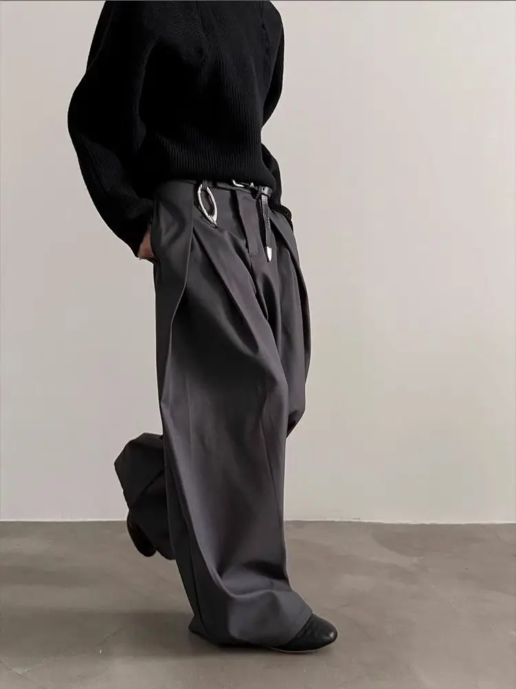 Harajuku Work Wear Wide Leg Suit Pants Men Business Pleated Curved Straight Long Trousers Streetwear Loose Casual Baggy Pants