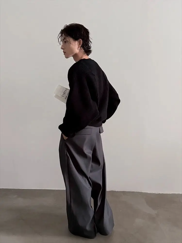 Harajuku Work Wear Wide Leg Suit Pants Men Business Pleated Curved Straight Long Trousers Streetwear Loose Casual Baggy Pants