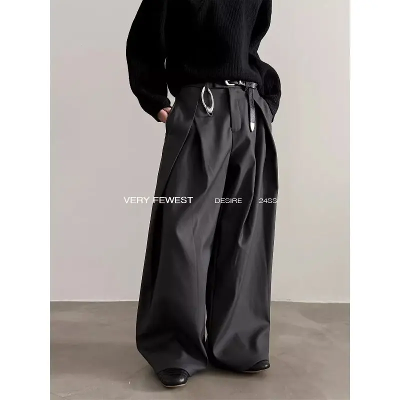Harajuku Work Wear Wide Leg Suit Pants Men Business Pleated Curved Straight Long Trousers Streetwear Loose Casual Baggy Pants
