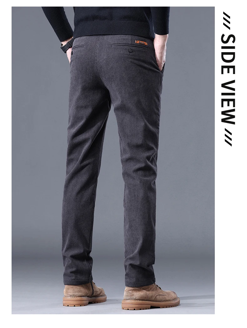 Khaki Black Gray Fleece Men's Corduroy Casual Pants Chenille Thick Stretch Business Trousers Mid-rise Brand Winter Thermal Pants