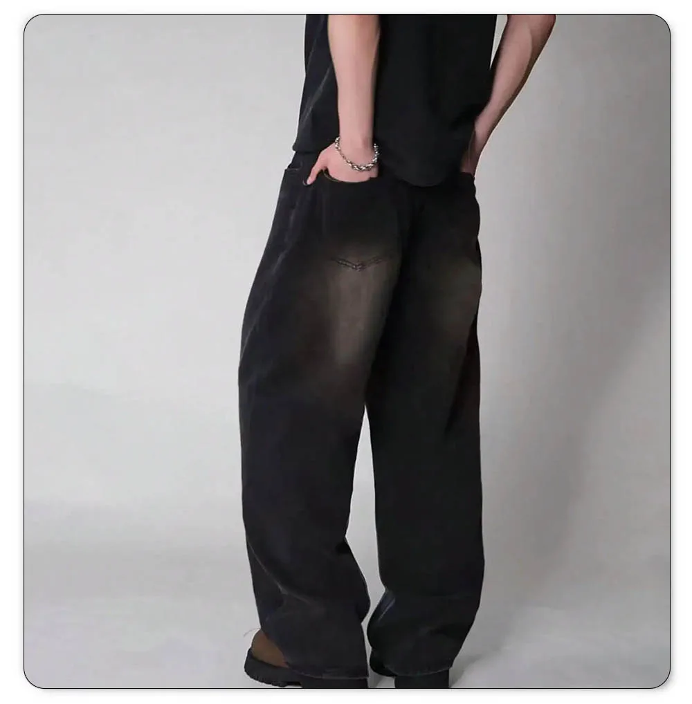 Four Season Men's Jeans Korean Version Student Casual Pants High Street Straight Loose Wide Leg Jeans Black Grey Blue Baggy Jean