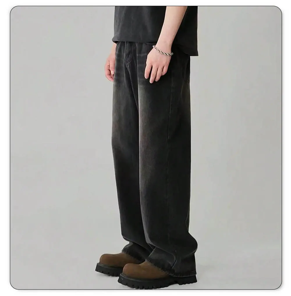 Four Season Men's Jeans Korean Version Student Casual Pants High Street Straight Loose Wide Leg Jeans Black Grey Blue Baggy Jean