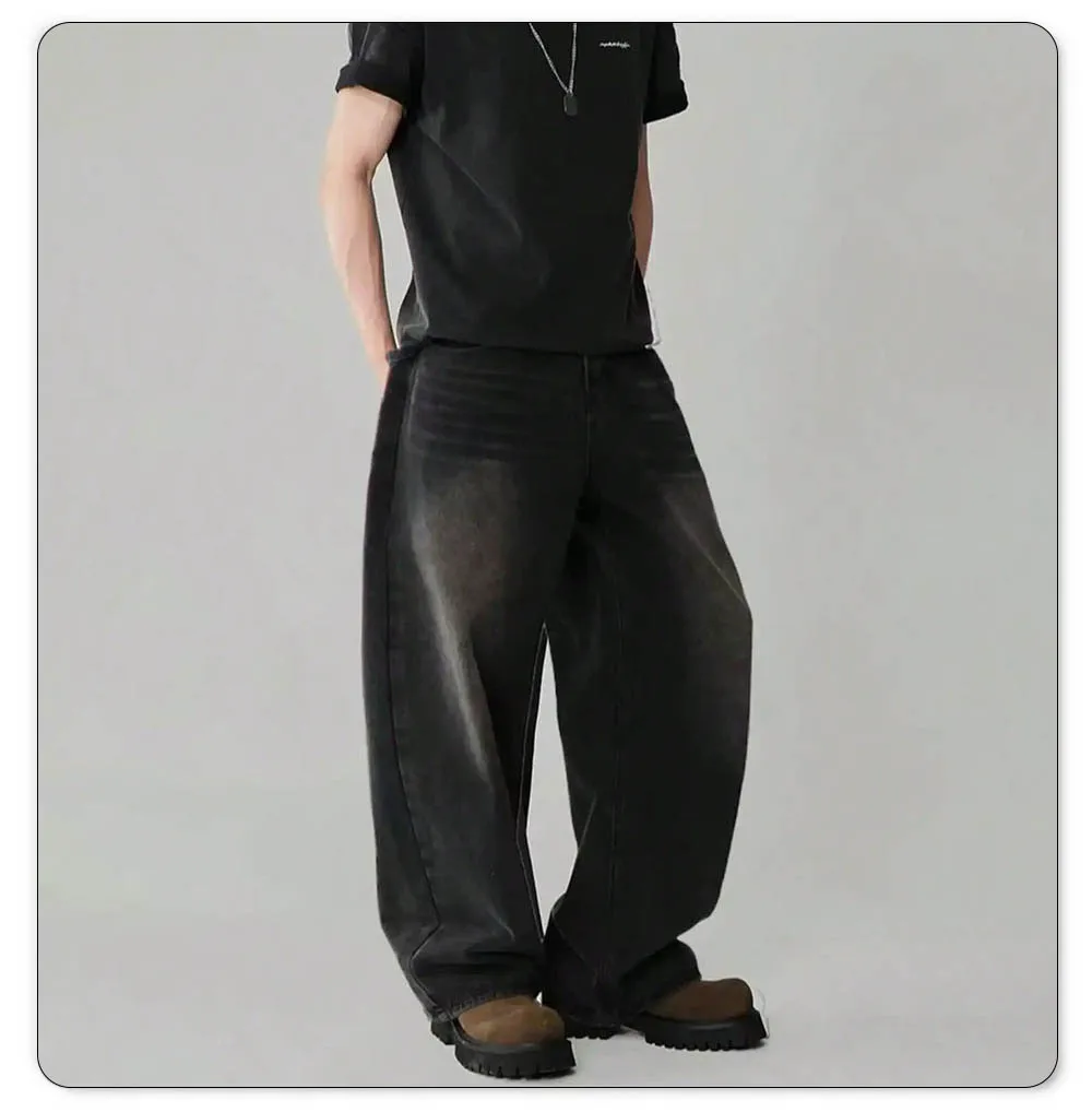 Four Season Men's Jeans Korean Version Student Casual Pants High Street Straight Loose Wide Leg Jeans Black Grey Blue Baggy Jean