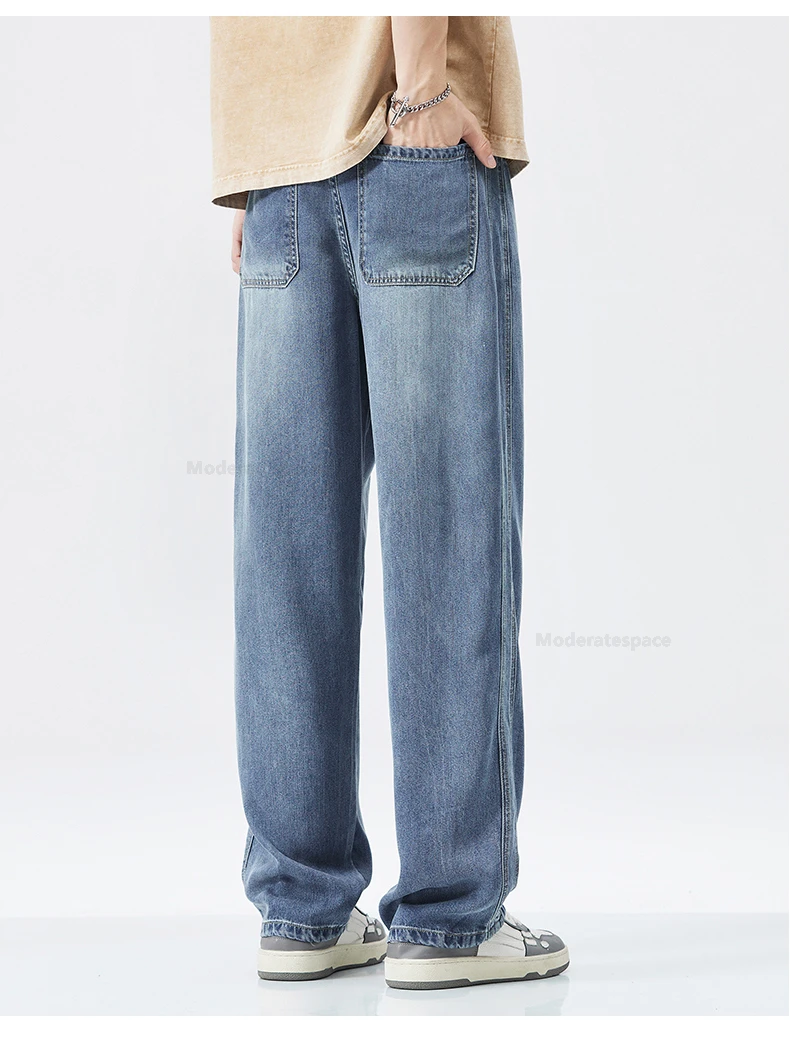 Stretch Jeans Men's 2024 New Lyocell Fabric High Quality Soft Loose Wide Pants Elastic Waist Casual Denim Trousers Streetwear
