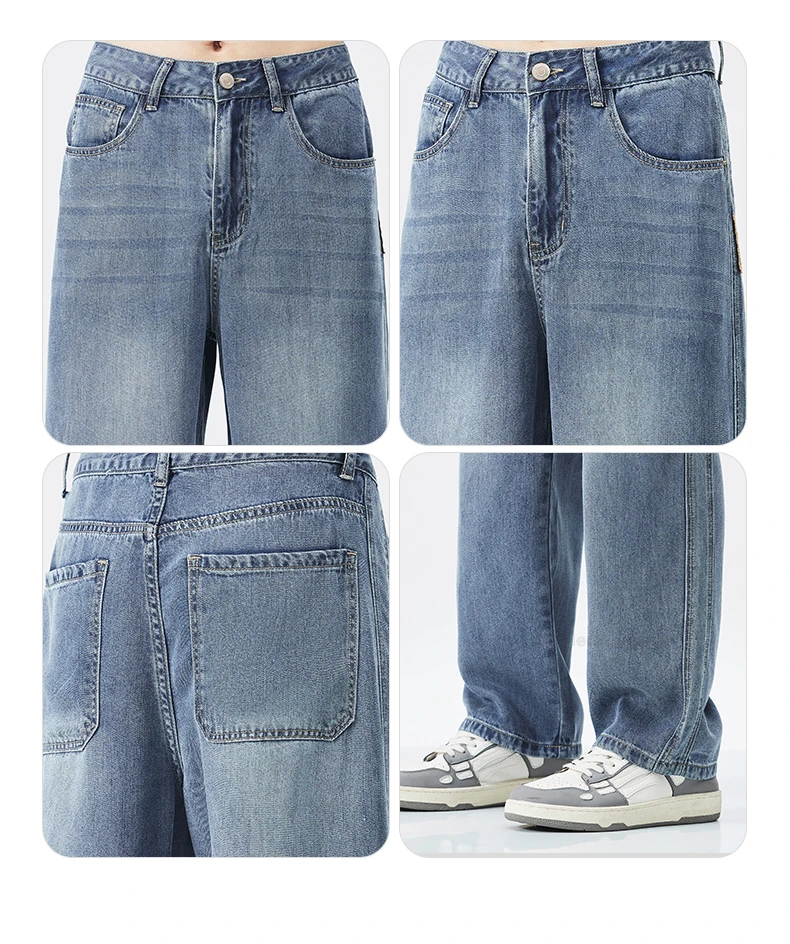 Stretch Jeans Men's 2024 New Lyocell Fabric High Quality Soft Loose Wide Pants Elastic Waist Casual Denim Trousers Streetwear