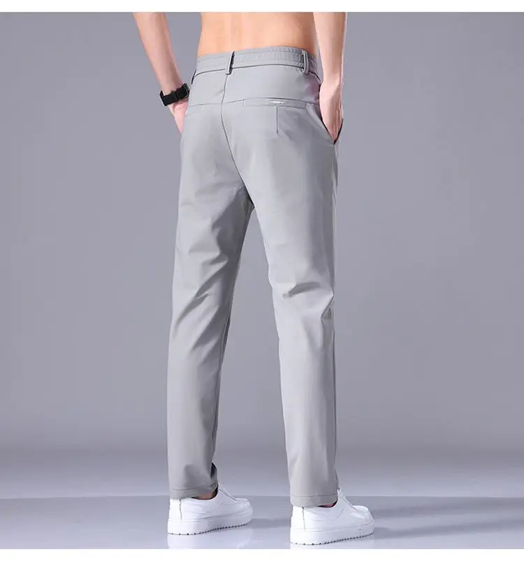 Ultra-thin Elastic Men's Casual Trousers Summer Quick-drying Ice Silk Slim Straight Business Solid Color Trousers Black Gray