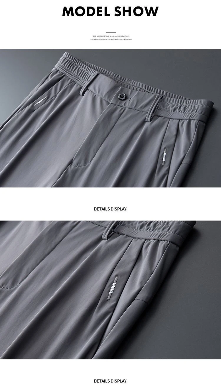 Ultra-thin Elastic Men's Casual Trousers Summer Quick-drying Ice Silk Slim Straight Business Solid Color Trousers Black Gray