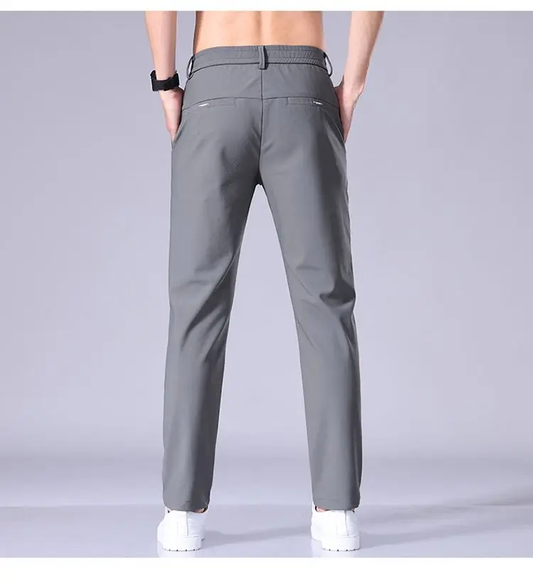 Ultra-thin Elastic Men's Casual Trousers Summer Quick-drying Ice Silk Slim Straight Business Solid Color Trousers Black Gray