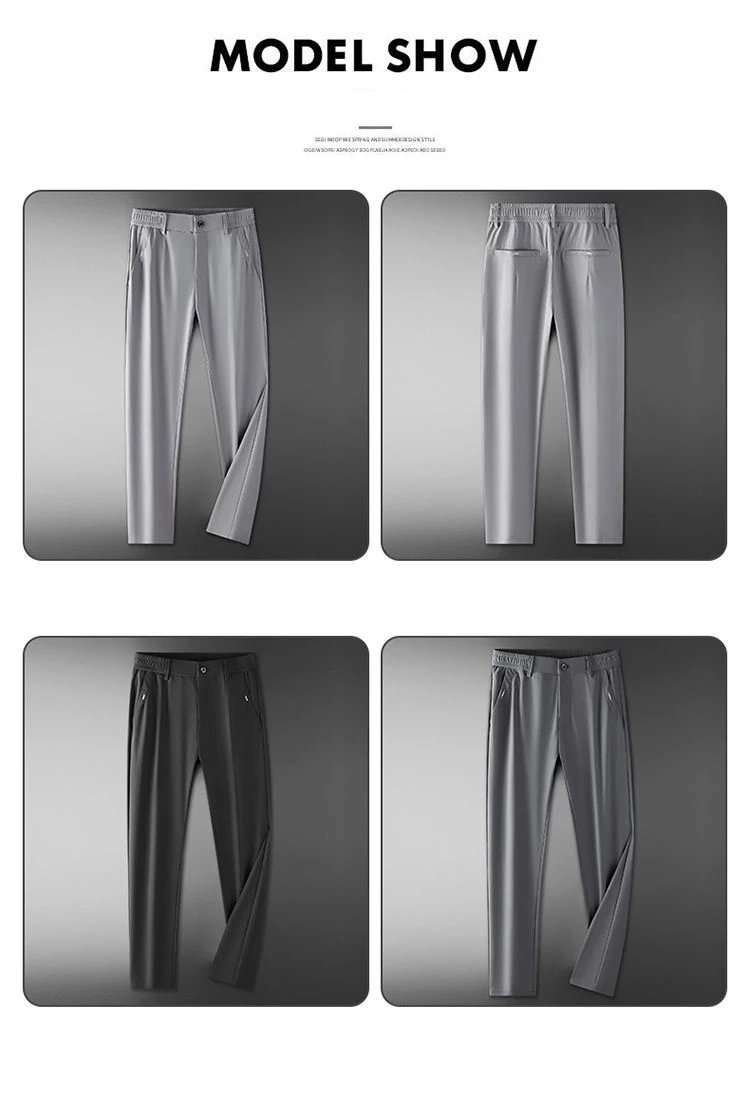 Ultra-thin Elastic Men's Casual Trousers Summer Quick-drying Ice Silk Slim Straight Business Solid Color Trousers Black Gray