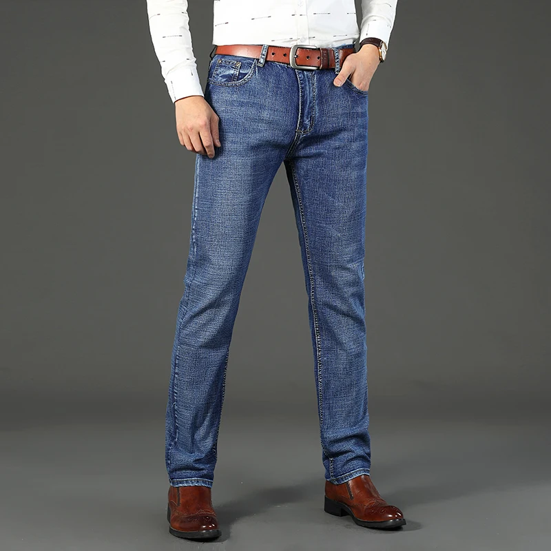 Classic Business Casual Jeans Men 2026 New Fashion Blue Slim Stretch Denim Trousers Male High Pants Men Clothing
