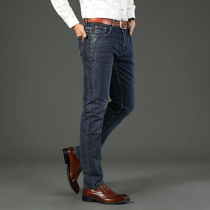 Classic Business Casual Jeans Men 2026 New Fashion Blue Slim Stretch Denim Trousers Male High Pants Men Clothing