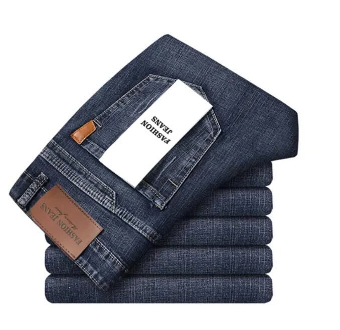 Classic Business Casual Jeans Men 2026 New Fashion Blue Slim Stretch Denim Trousers Male High Pants Men Clothing