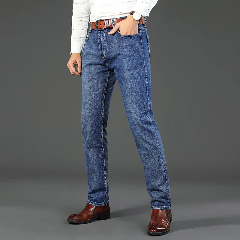 Classic Business Casual Jeans Men 2026 New Fashion Blue Slim Stretch Denim Trousers Male High Pants Men Clothing