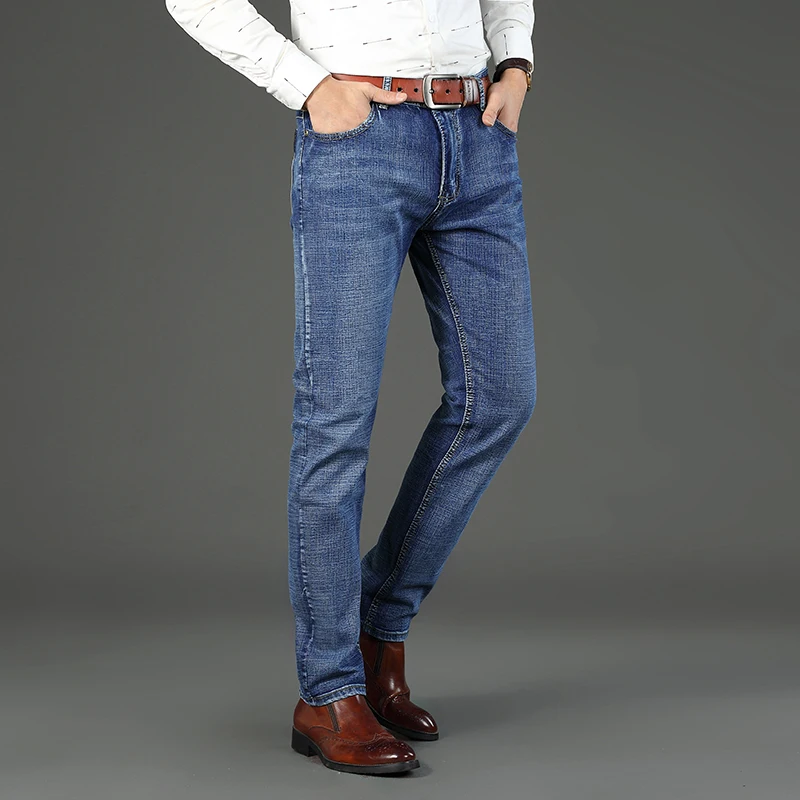 Classic Business Casual Jeans Men 2026 New Fashion Blue Slim Stretch Denim Trousers Male High Pants Men Clothing