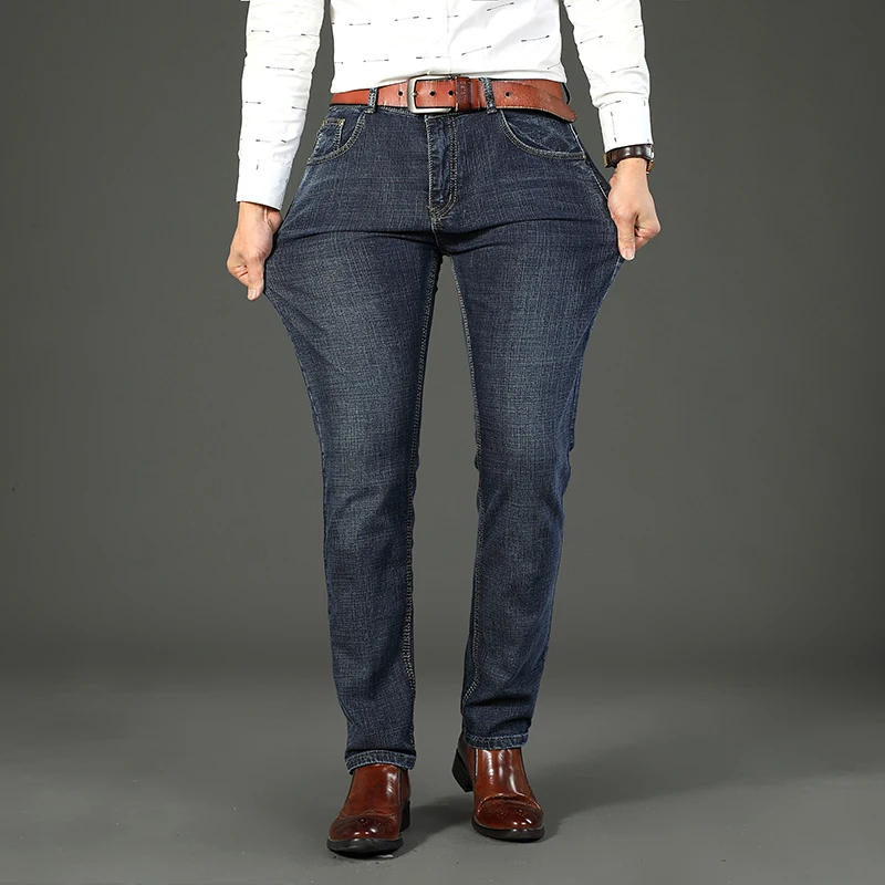 Classic Business Casual Jeans Men 2026 New Fashion Blue Slim Stretch Denim Trousers Male High Pants Men Clothing