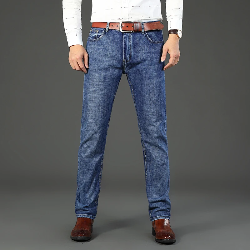 Classic Business Casual Jeans Men 2026 New Fashion Blue Slim Stretch Denim Trousers Male High Pants Men Clothing