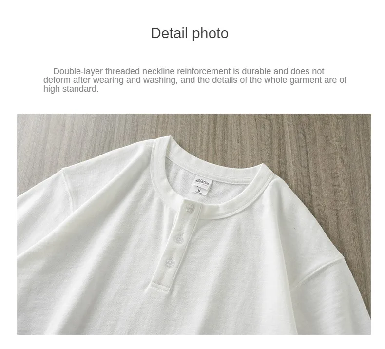 Dukeen 320g Heavyweight Henley Shirt for Men Short Sleeved Summer 100% Cotton Oversized White T Shirt Man Clothing