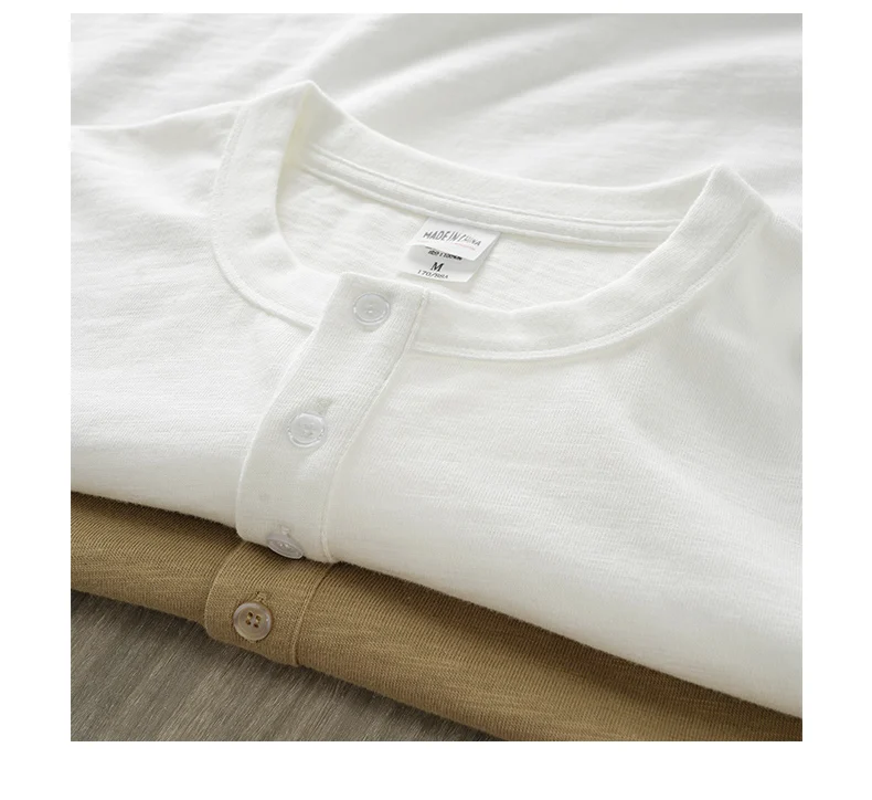 Dukeen 320g Heavyweight Henley Shirt for Men Short Sleeved Summer 100% Cotton Oversized White T Shirt Man Clothing