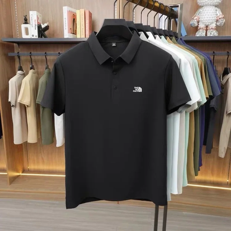 High quality ice silk polo shirt short sleeved men's high-end brand printed top comfortable and breathable casual summer T-shirt
