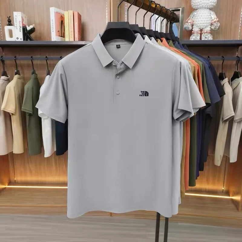 High quality ice silk polo shirt short sleeved men's high-end brand printed top comfortable and breathable casual summer T-shirt