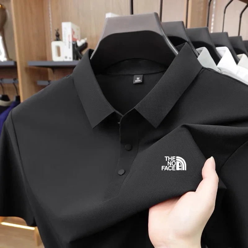 High quality ice silk polo shirt short sleeved men's high-end brand printed top comfortable and breathable casual summer T-shirt