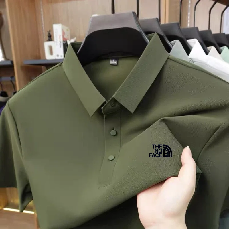 High quality ice silk polo shirt short sleeved men's high-end brand printed top comfortable and breathable casual summer T-shirt