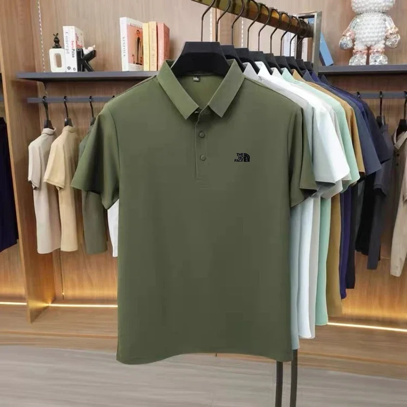 High quality ice silk polo shirt short sleeved men's high-end brand printed top comfortable and breathable casual summer T-shirt