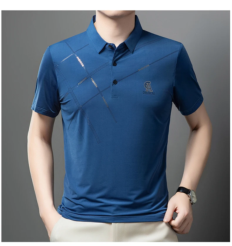Luxury High Quality Ice Silk ventilate Short Sleeve polo shirt Men's Top Summer Brand Embroidery Casual Business Paul T-shirt