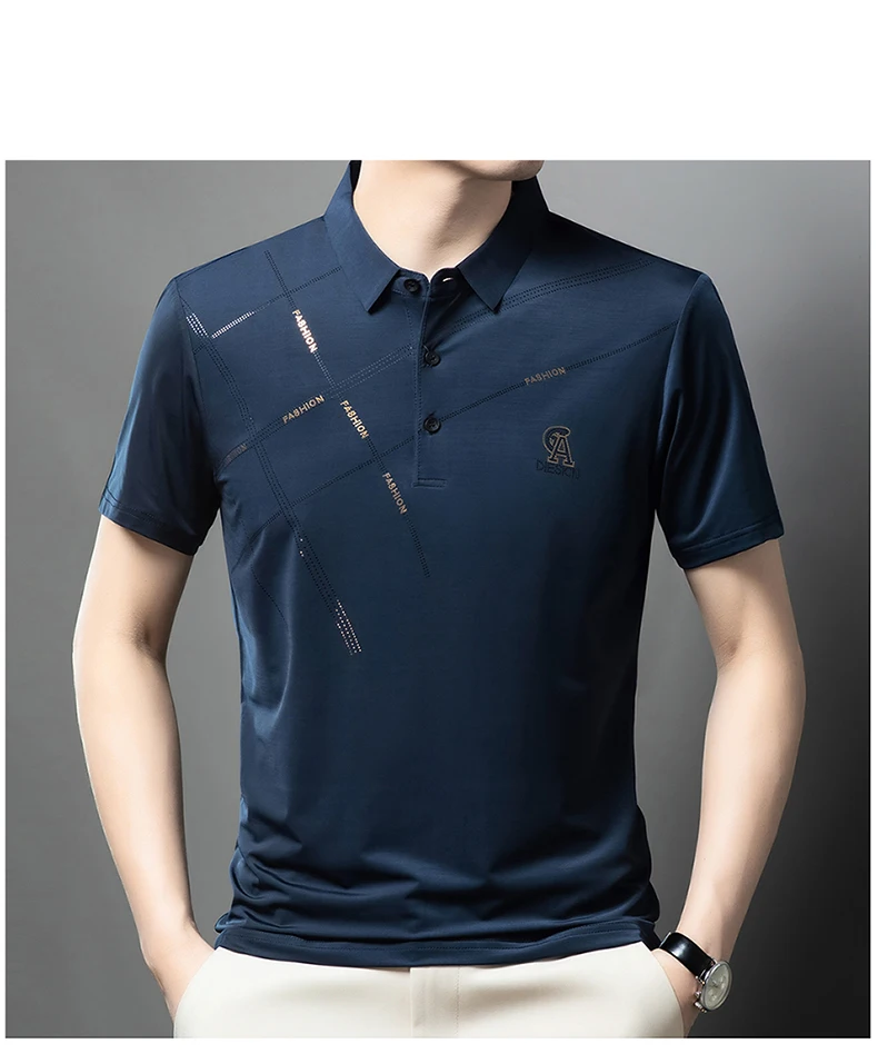 Luxury High Quality Ice Silk ventilate Short Sleeve polo shirt Men's Top Summer Brand Embroidery Casual Business Paul T-shirt
