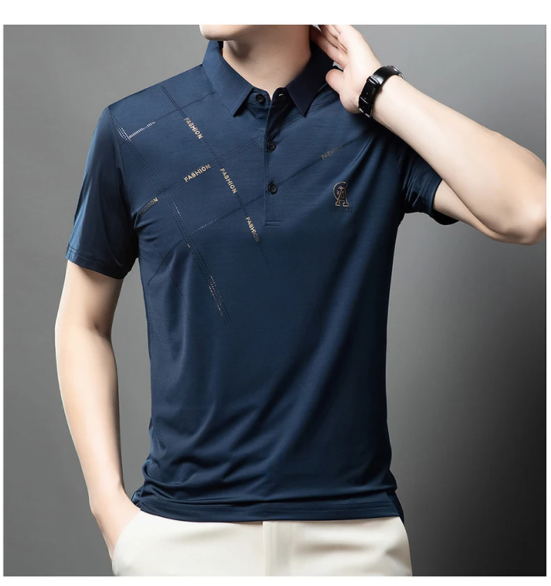 Luxury High Quality Ice Silk ventilate Short Sleeve polo shirt Men's Top Summer Brand Embroidery Casual Business Paul T-shirt
