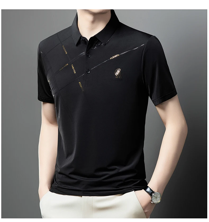 Luxury High Quality Ice Silk ventilate Short Sleeve polo shirt Men's Top Summer Brand Embroidery Casual Business Paul T-shirt