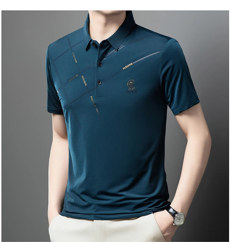 Luxury High Quality Ice Silk ventilate Short Sleeve polo shirt Men's Top Summer Brand Embroidery Casual Business Paul T-shirt