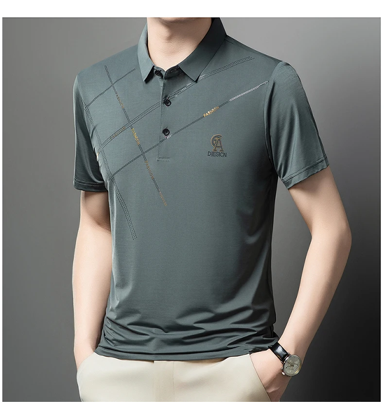 Luxury High Quality Ice Silk ventilate Short Sleeve polo shirt Men's Top Summer Brand Embroidery Casual Business Paul T-shirt