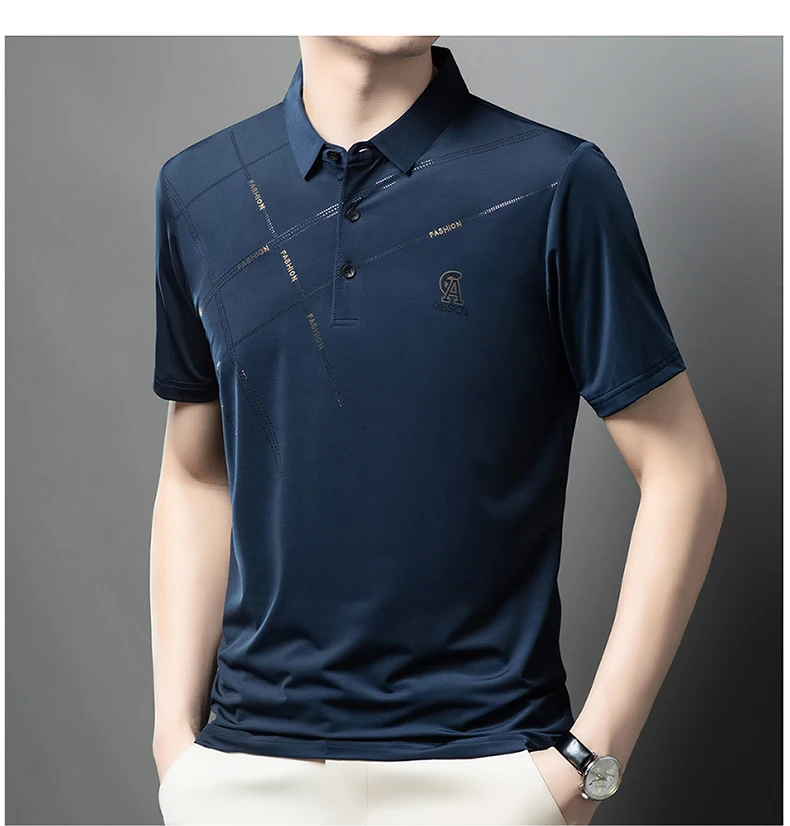 Luxury High Quality Ice Silk ventilate Short Sleeve polo shirt Men's Top Summer Brand Embroidery Casual Business Paul T-shirt
